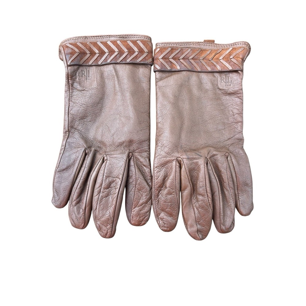 Lauren Ralph Lauren Monogram Butter Soft Ladies Brown Leather Gloves XL